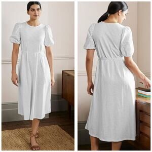 Boden Broderie Mix Jersey Midi Dress Size 12 White Eyelet Cotton Lightweight